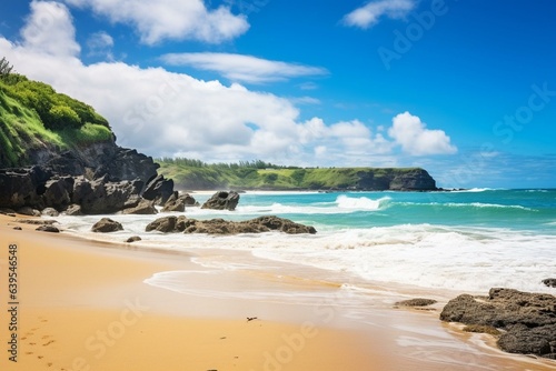 Tropical paradise beach in Brazil's Northeast, São Miguel do Gostoso. Perfect for summer adventures, tourism, and relaxation. Keywords: Beach, Brazil, Summer, Adventure, Ocean, Sky,. Generative AI