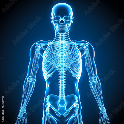 X-Ray image of a skeleton or human. Concept of medical tech, fractures and diagnosis. isolated on black background.