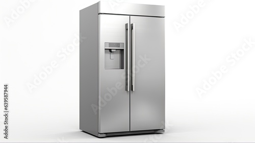 Modern Stainless Steel Refrigerator. Kitchen Appliance with Deep Freezer. Front View Isolated on White Background - 3D Rendering