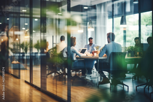 Business office with blurred people casual wear, with blurred bokeh background