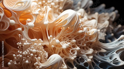 3D printed biopolymer installation, art object closeup.