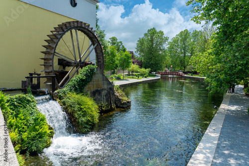tapolca mill wheel in the city pond downtown park in Hungary