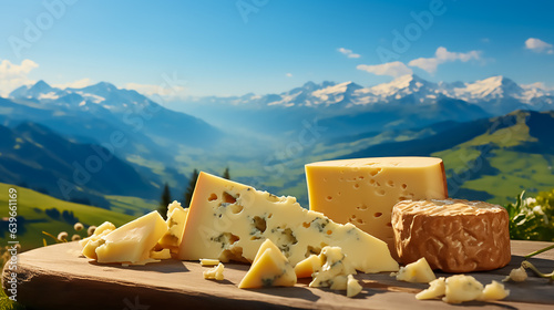Swiss emmental cheese with big holes, stock photo,