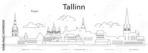 Tallinn cityscape line art vector illustration