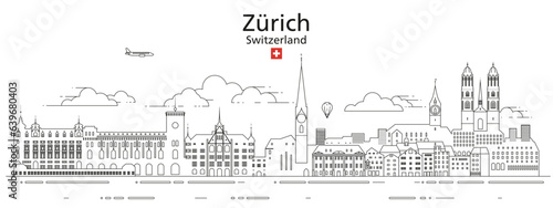 Zurich cityscape line art vector illustration