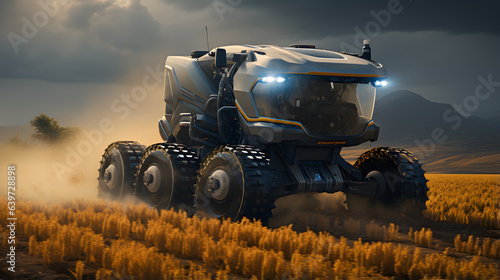 there is a tractor that is driving through a field Generative AI