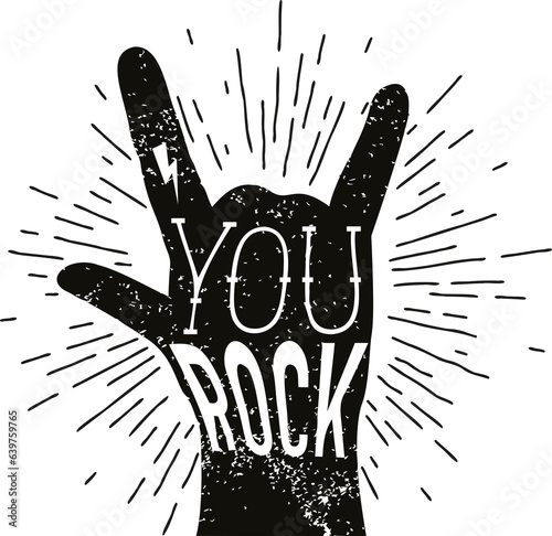 Digital png illustration of hand and you rock text on transparent background