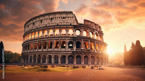 Rome, Italy. The Colosseum or Coliseum at sunrise.generative ai