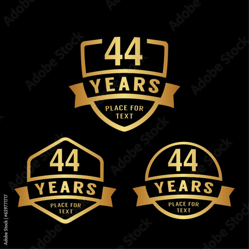 44 years anniversary celebration logotype. 44th anniversary logo collection. Set of anniversary design template. Vector illustration. 
