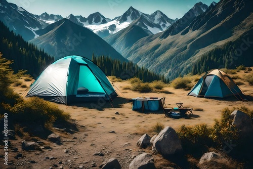 a campsite tent above mountain