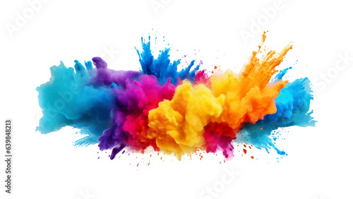 colorful vibrant rainbow Holi paint color powder explosion with bright colors isolated white background. 