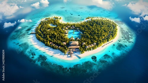 Illustration of a beautiful aerial view of a tropical island 
