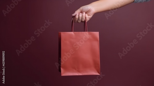 Hand holding paper shopping bag 