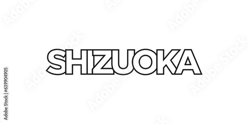 Shizuoka in the Japan emblem. The design features a geometric style, vector illustration with bold typography in a modern font. The graphic slogan lettering.