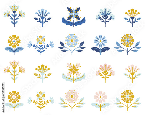 Set of vector folk art flowers
