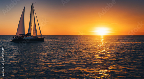 beautiful sailboat floating on the sea in a beautiful sunset