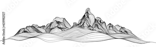 Mountains line art wallpaper. Landscape background design. Vector illustration.