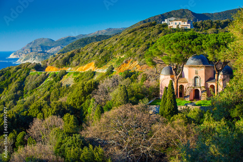 Mausoleum Piccioni family that contains the ashes of Valentine Eiffel, daughter of Gustave Eiffel. Pino, Cap Corse, Haute Corse, France