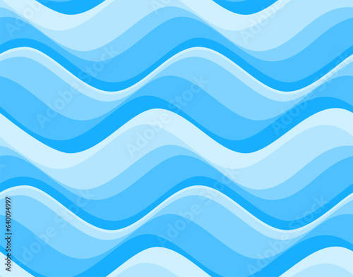 Seamless sea waves pattern. Water wave abstract design. Blue ocean wave