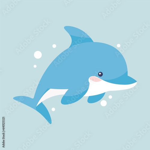 Dolphin cartoon vector illustration isolated on blue background