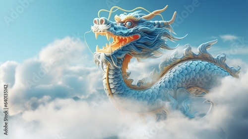 Chinese white dragon flying sky wings image Ai generated art