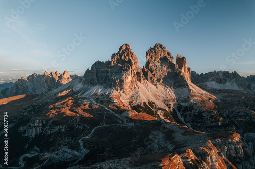 Aerial Photo Cadini di Misurina peaks, Auronzo, Tre Cime, Dolomites Italy