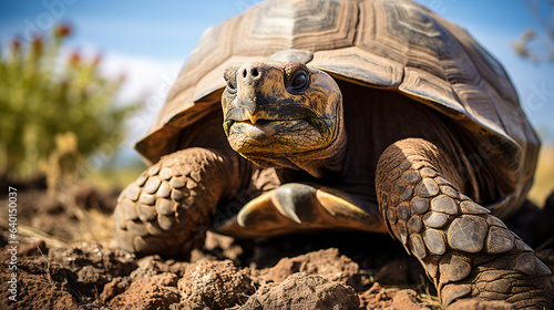 a wise old tortoise slowly making its way across a rocky terrain, its wrinkled skin and unhurried pace embodying the concept of patience in the animal kingdom. 