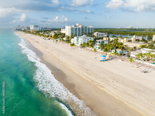 Hollywood Beach, North of Miami Beach, from an Aerial perspective shortly after SunriseMiami, North Miami, Miami,Broward, Florida,USA