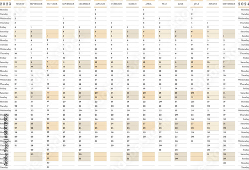 2023-2024 academic planner, 14 months minimalist large wall calendar from August to September, Monday start, landscape orientation