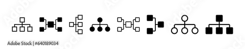 Set of hierarchy vector icons. Line structure or flowchart. Black organizational flow. Vector 10 Eps.