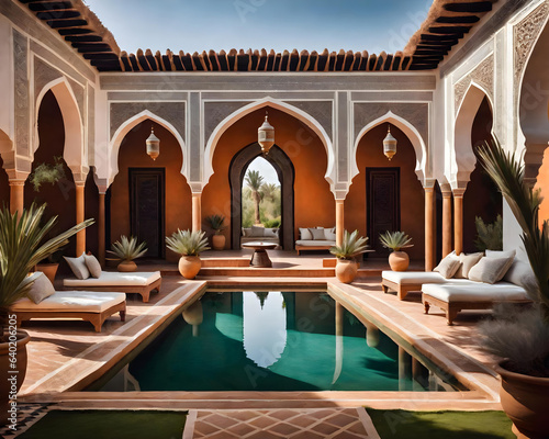 amazing historic moroccan villa in a tropical garden - generative ai
