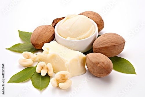 Shea Butter: Natural White Nut Cosmetic for Beauty. Isolated on Background