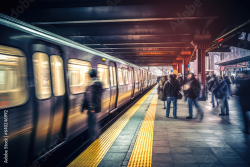 People getting on and off the train at the subway station