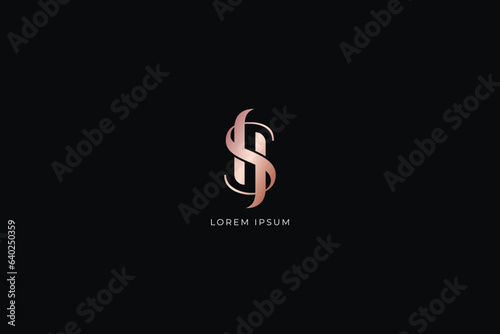 sh letter modern line style fashion brand luxury style design modern style creative golden wordmark design typography illustration, hs wordmark,sh logo