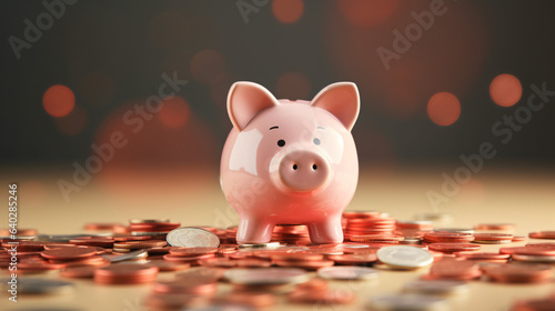 Coins falling to white piggy saving, Financial and money deposit concept