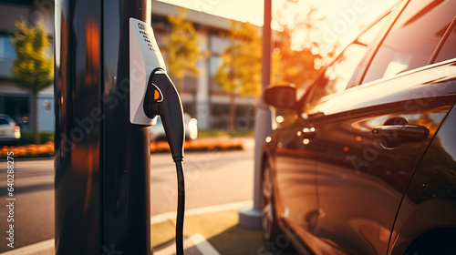 Car charger at electric vehicle charging station