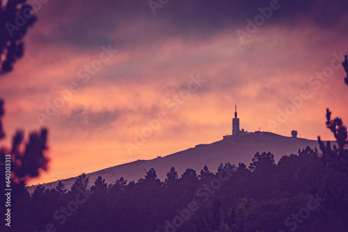 Sunset over Mont Ventoux, mountain in Provence, France.