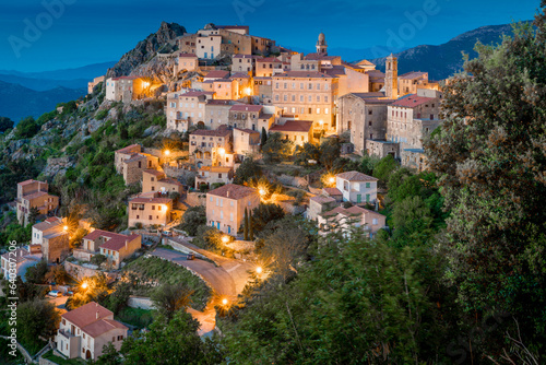 Ancient mountain village of Speloncato in evening lights in the Balagne region of Corsica island, France