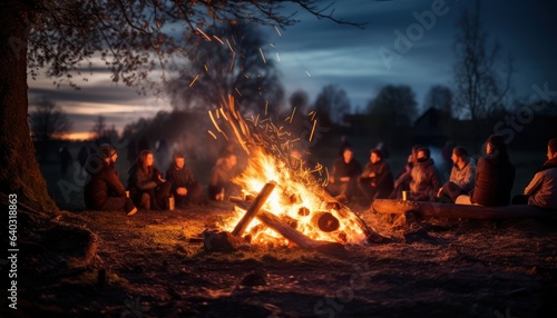 Photo of people enjoying a cozy campfire gathering in the evening