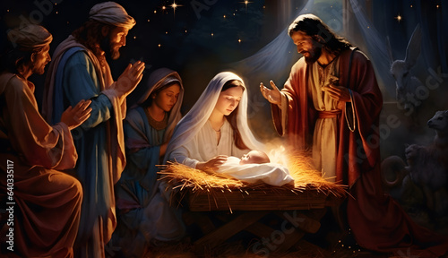 Scene of the birth of Jesus. Christmas nativity scene.
