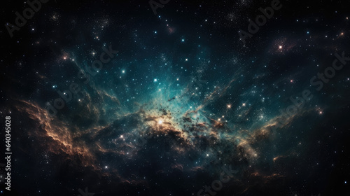 A view from space to a galaxy and stars. Universe filled with stars, nebula and galaxy