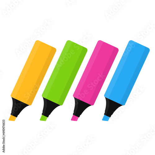 highlighter marker pen set flat vector illustration logo icon clipart isolated on white background