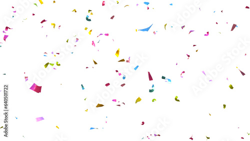 3d render of multicolored confetti falling on transparent background, anniversary, birthday or wedding celebration