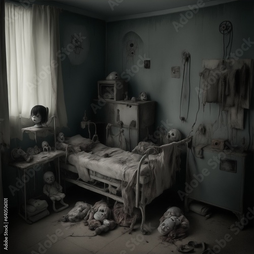 old bed in the bedroom horror creepy hospital dark ghost doll dolls window abandoned house creepy things and items mysterious book art 
