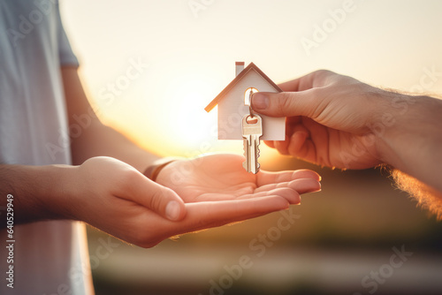 Person Handing Over Keys to New Homeowner New Home AI Generated