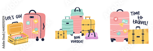 Travel luggage and suitcase vector composition