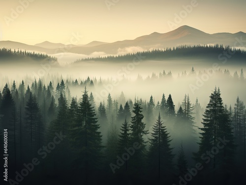 Misty forest, bathing in the morning light
