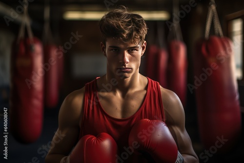 Portrait of a young Scandinavian boxer in the gym. He looking at camera after a workout.