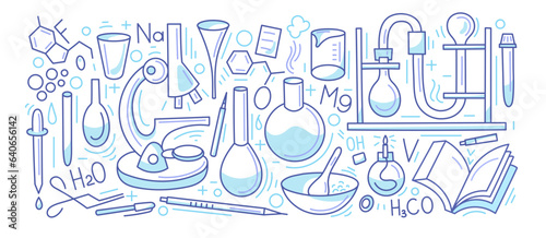 Chemistry symbols set. Vector doodle line elements