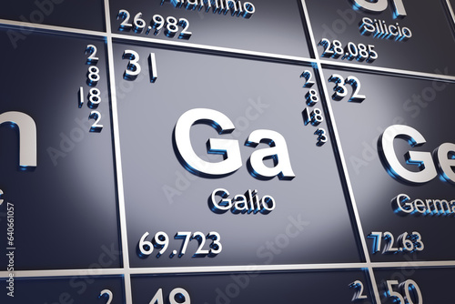 The element Gallium on the periodic table in spanish. 3d illustration.